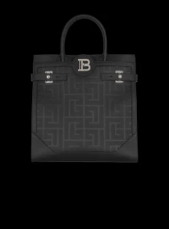 Balmain B-Buzz 36 Monogrammed Canvas And Leather Tote Bag