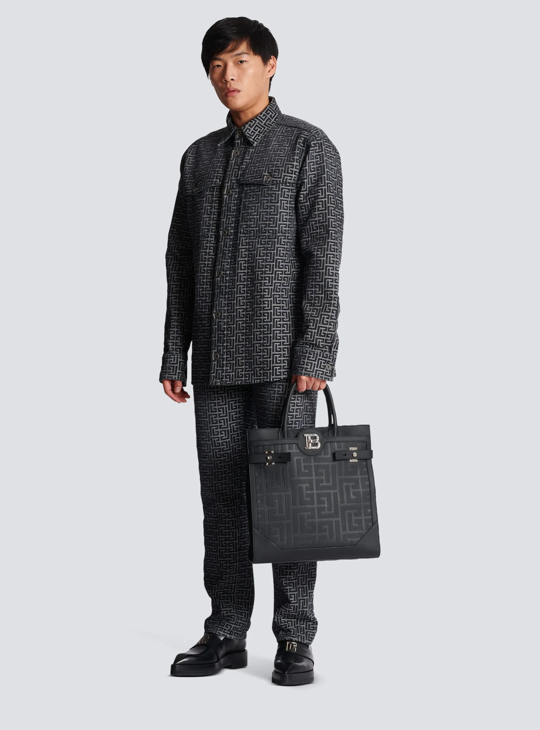 Balmain B-Buzz 36 Monogrammed Canvas And Leather Tote Bag