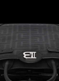 Balmain B-Buzz 36 Monogrammed Canvas And Leather Tote Bag
