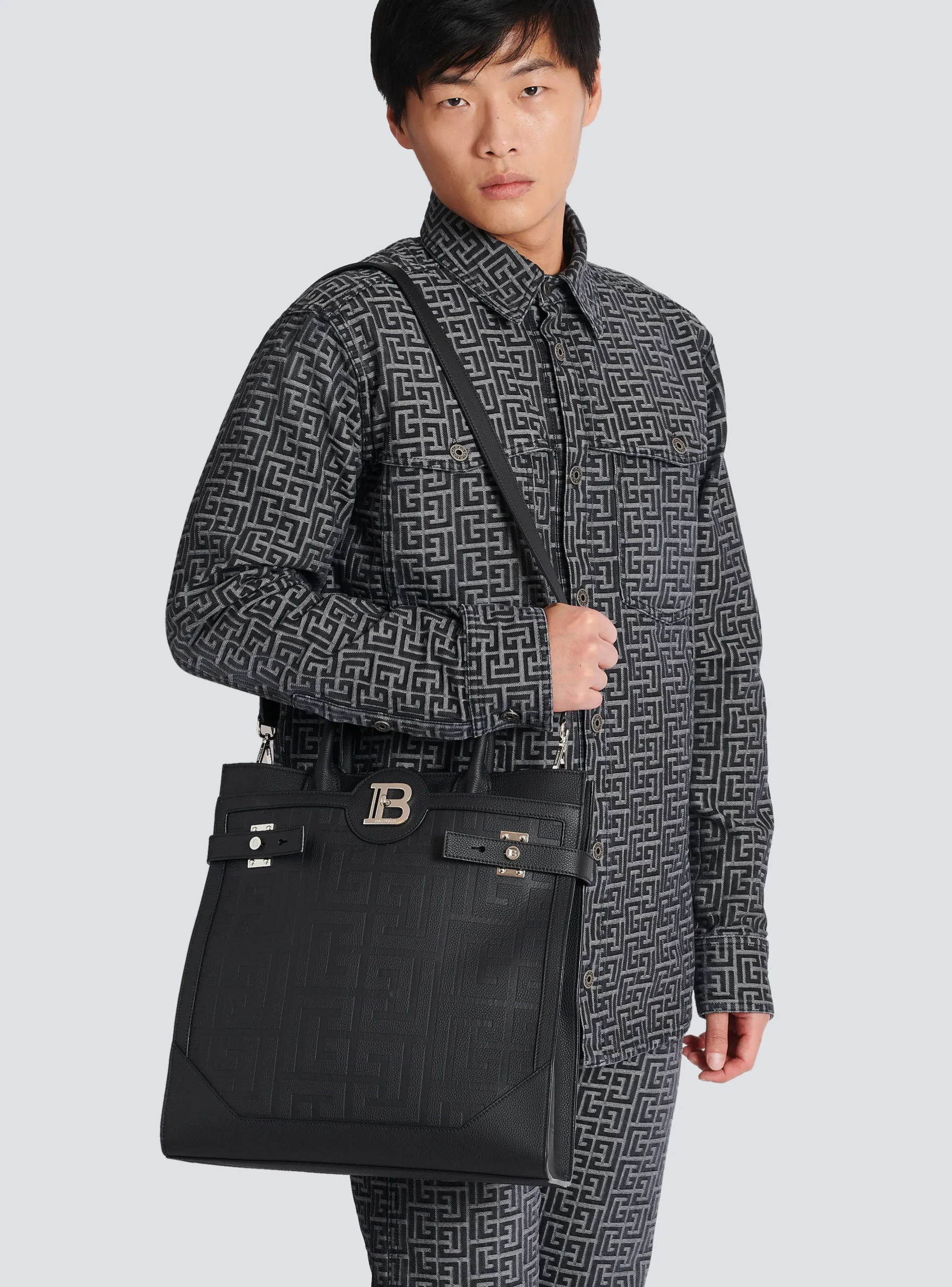 Balmain B-Buzz 36 Monogrammed Canvas And Leather Tote Bag