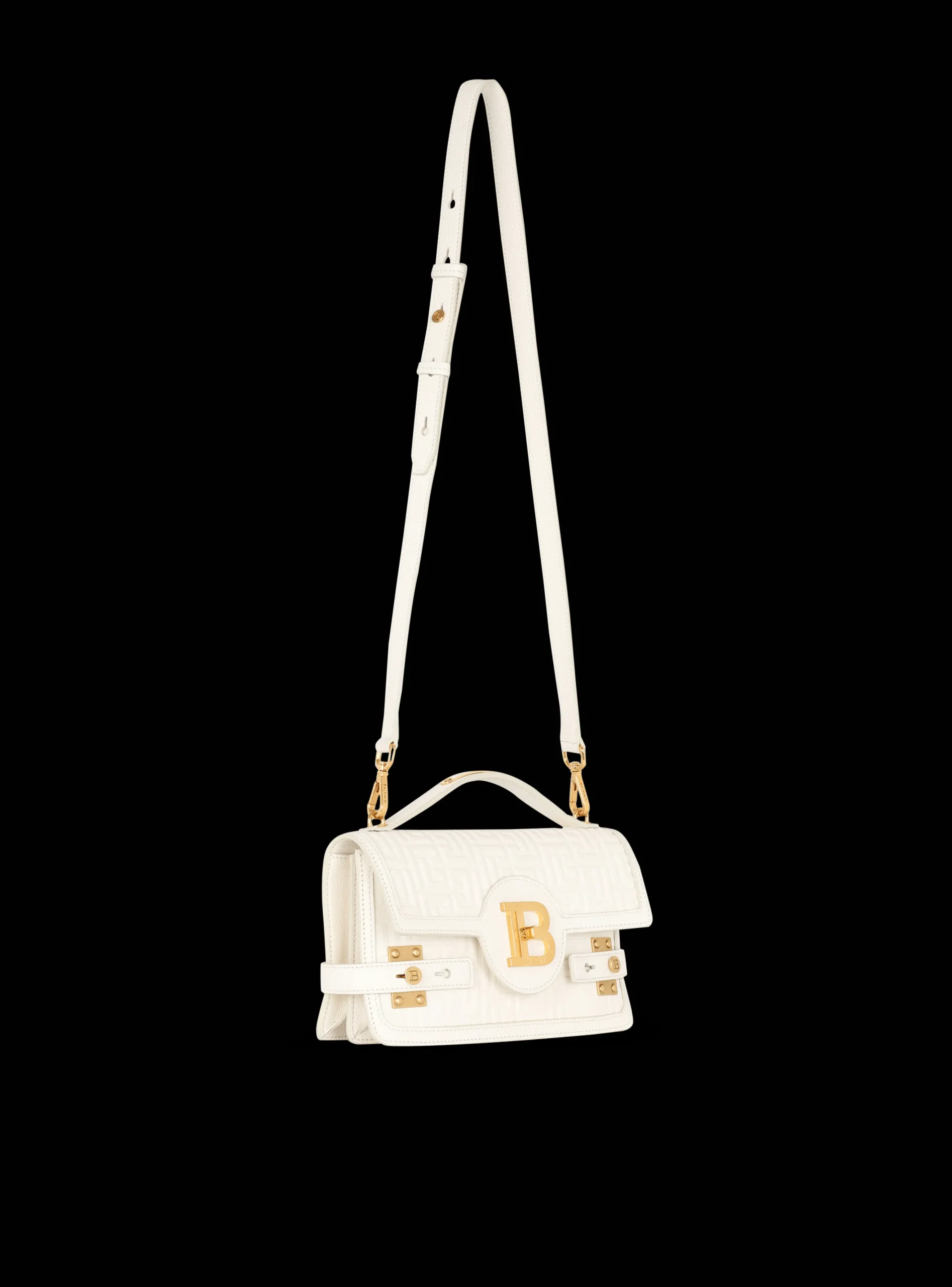 Women Balmain B-Buzz 24 Monogrammed Grained Leather Bag