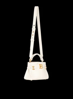 Women Balmain B-Buzz 22 Monogrammed Top-handle Bag In Grained Leather