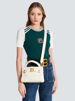 Women Balmain B-Buzz 22 Monogrammed Top-handle Bag In Grained Leather
