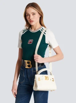 Women Balmain B-Buzz 22 Monogrammed Top-handle Bag In Grained Leather