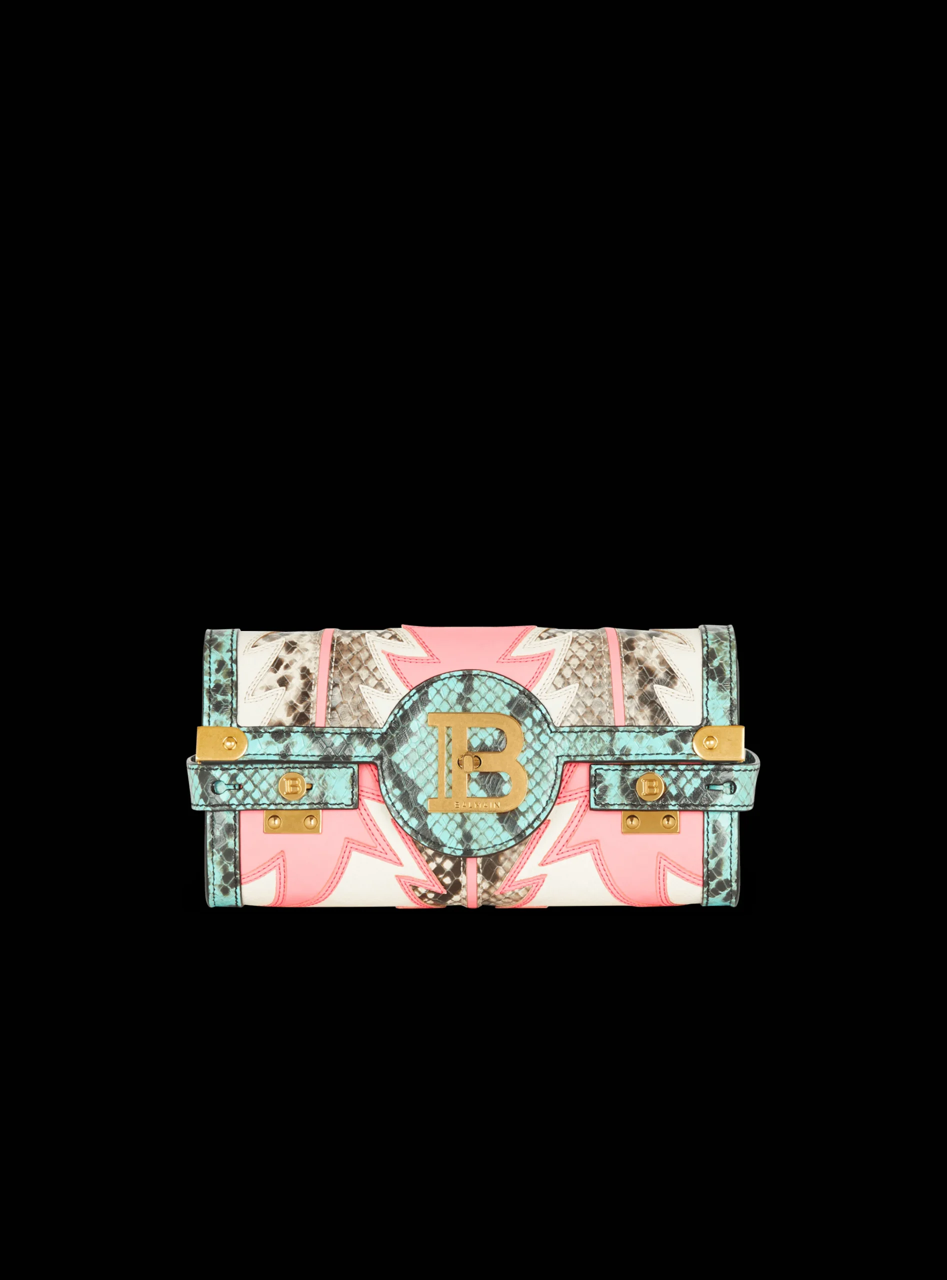 Women Balmain B-Buzz 23 Pouch Patchwork Leather Clutch