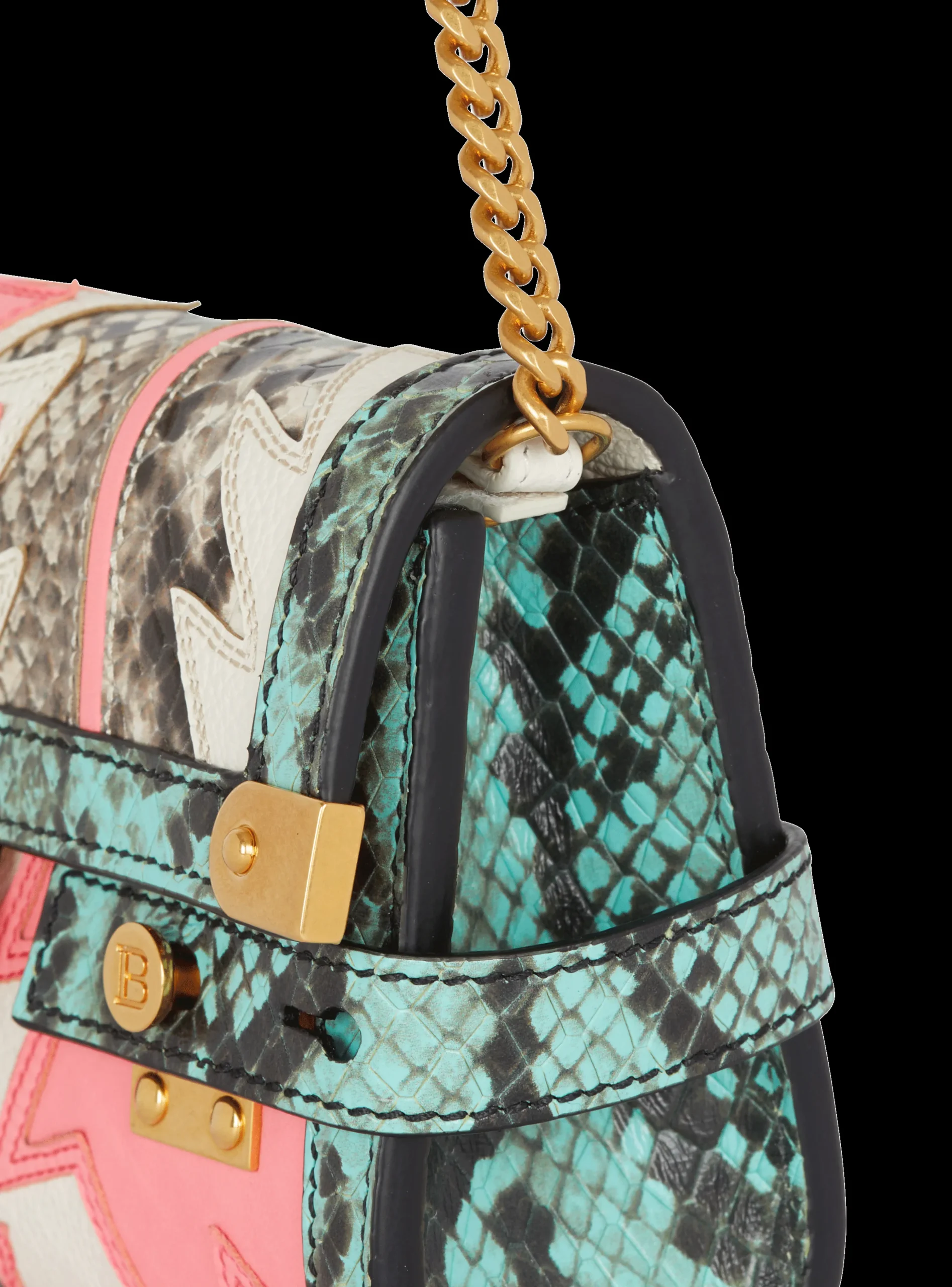 Women Balmain B-Buzz 23 Pouch Patchwork Leather Clutch