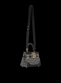 Women Balmain B-Buzz 22 Top Handle Bag In Leather With Jacquard Monogram