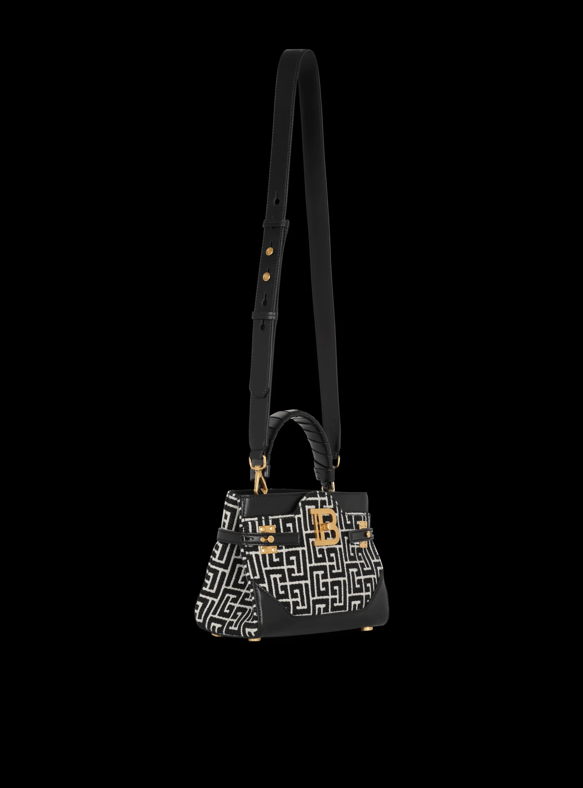 Women Balmain B-Buzz 22 Top Handle Bag In Leather With Jacquard Monogram