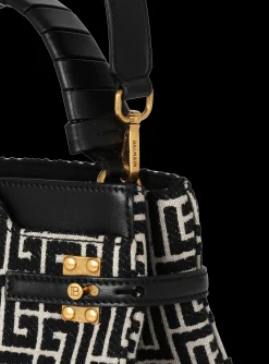 Women Balmain B-Buzz 22 Top Handle Bag In Leather With Jacquard Monogram