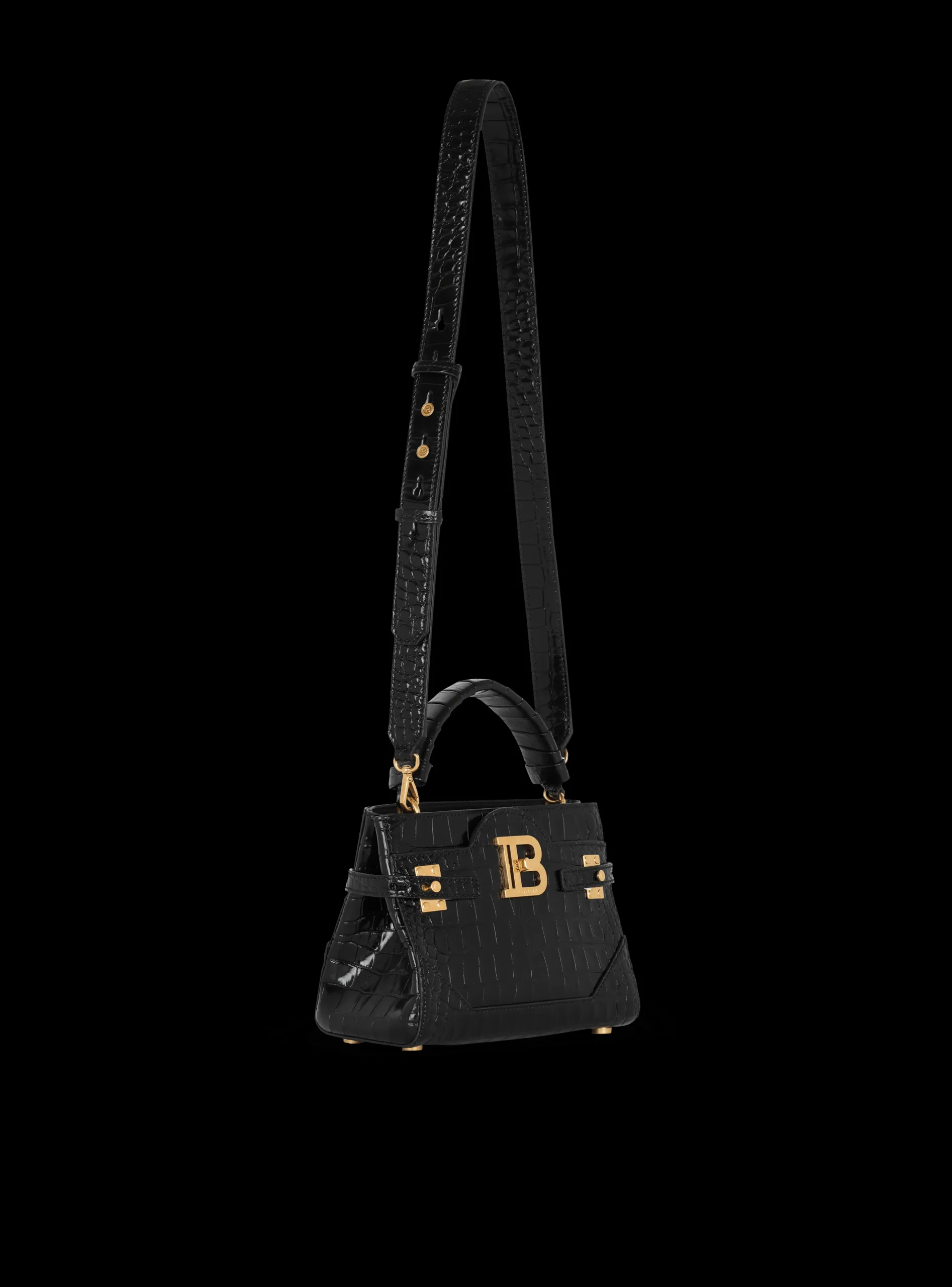 Women Balmain B-Buzz 22 Top-handle Bag In Crocodile-print Leather
