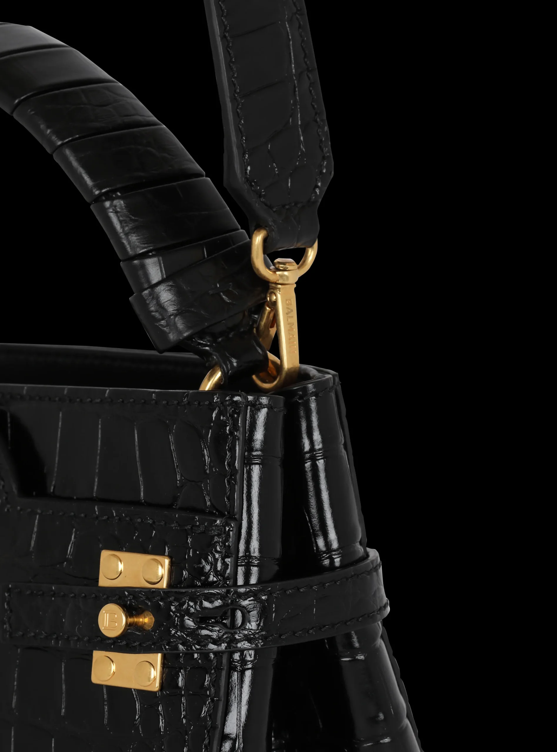 Women Balmain B-Buzz 22 Top-handle Bag In Crocodile-print Leather