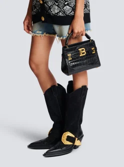 Women Balmain B-Buzz 22 Top-handle Bag In Crocodile-print Leather
