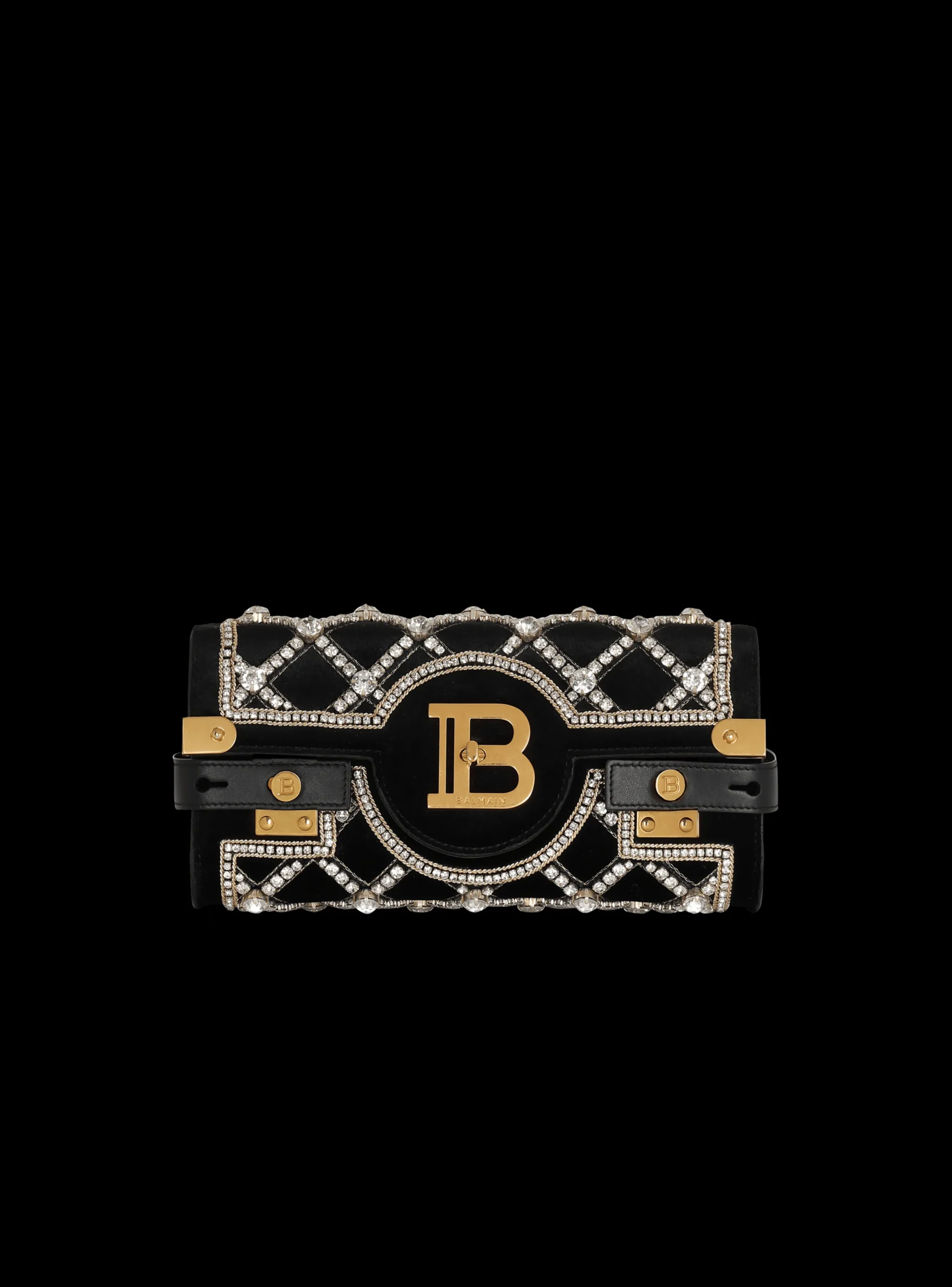 Women Balmain B-Buzz 23 Velvet And Pearl Clutch