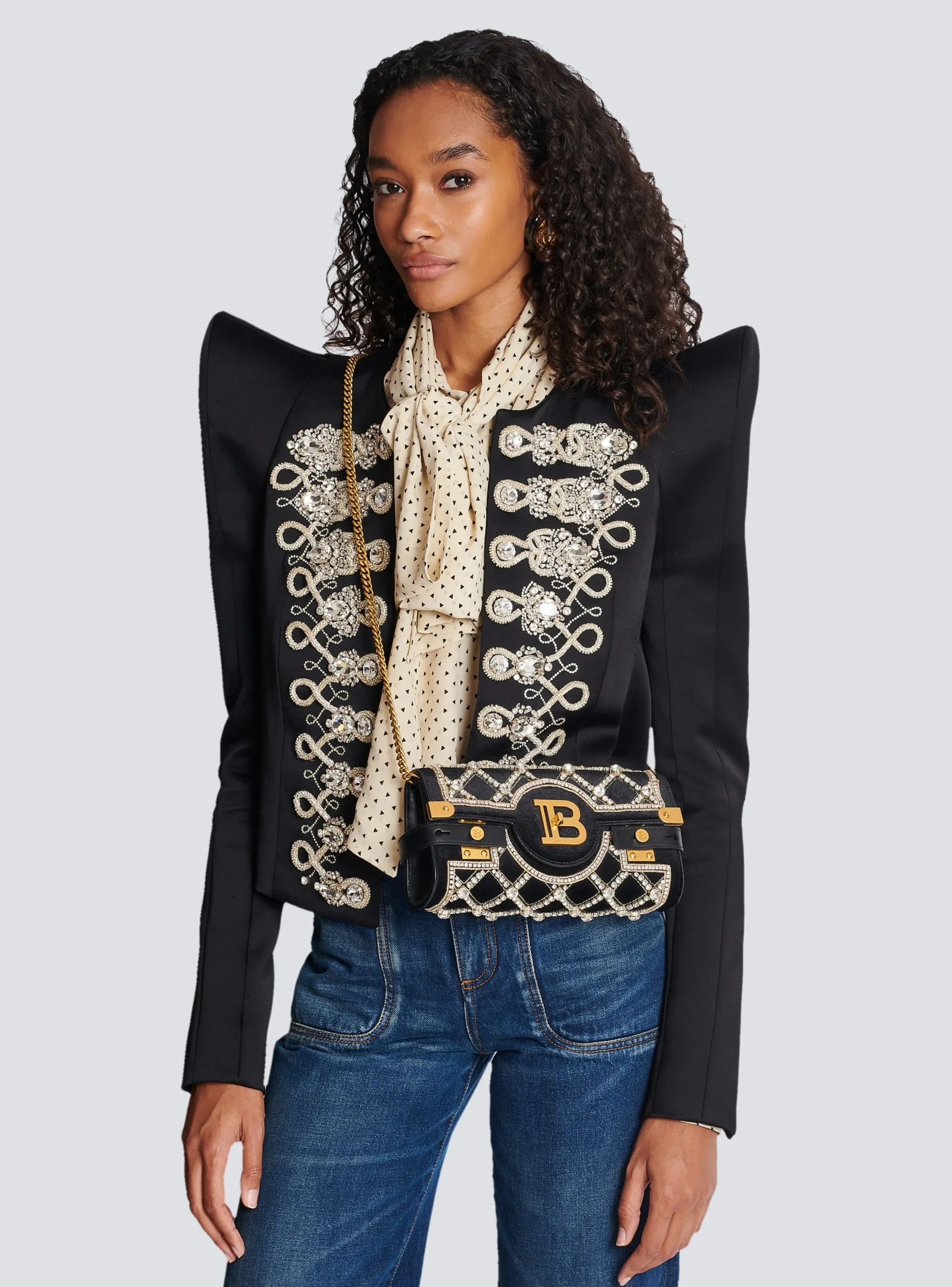 Women Balmain B-Buzz 23 Velvet And Pearl Clutch