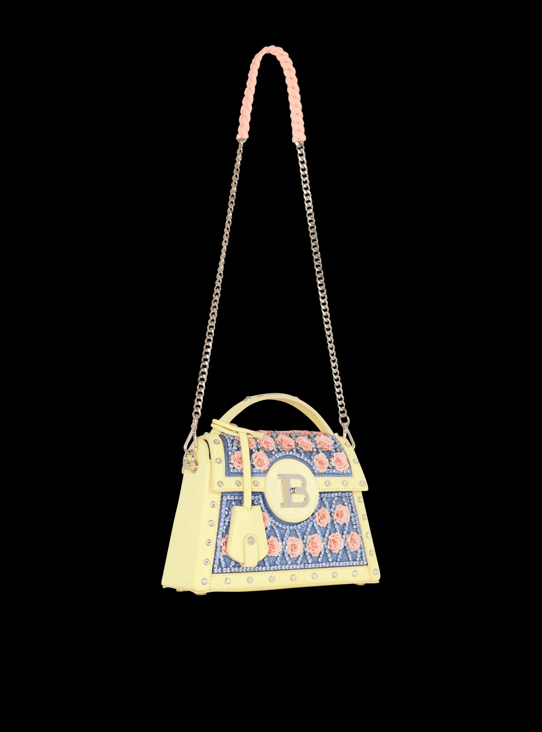 Women Balmain B-Buzz Dynasty Bag Embroidered With Grid And Roses