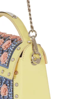 Women Balmain B-Buzz Dynasty Bag Embroidered With Grid And Roses