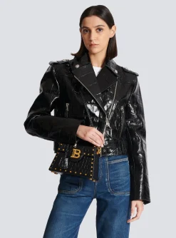 Women Balmain B-Buzz Dynasty Bag In Crocodile-print Leather