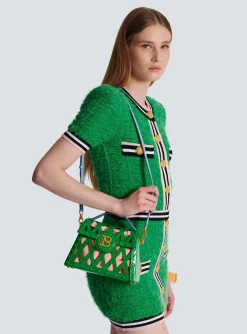 Women Balmain B-Buzz Dynasty Bag In Patent Leather With An Openwork Grid Motif