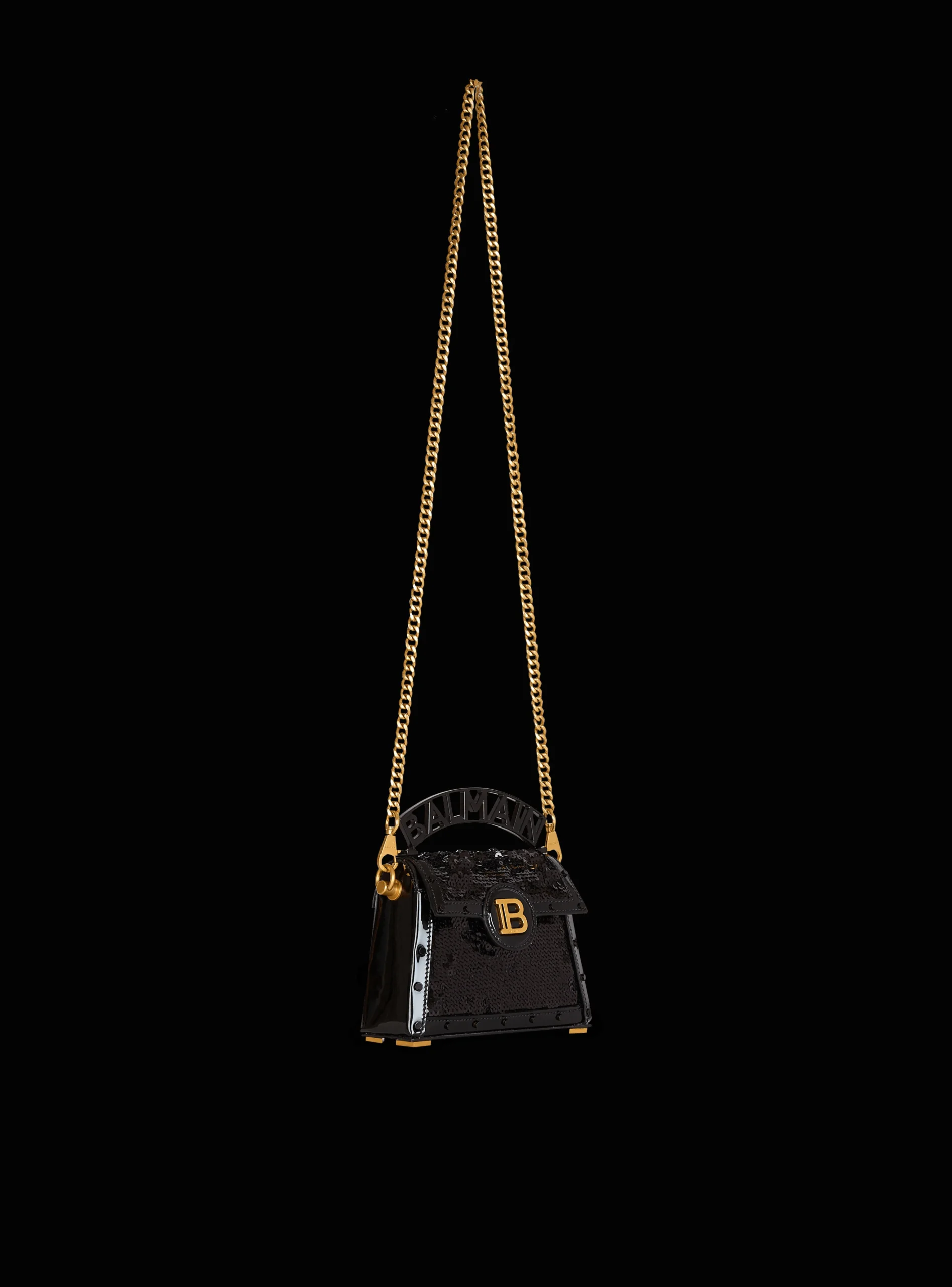 Women Balmain B-Buzz Dynasty Small Bag In Patent Leather And Sequins