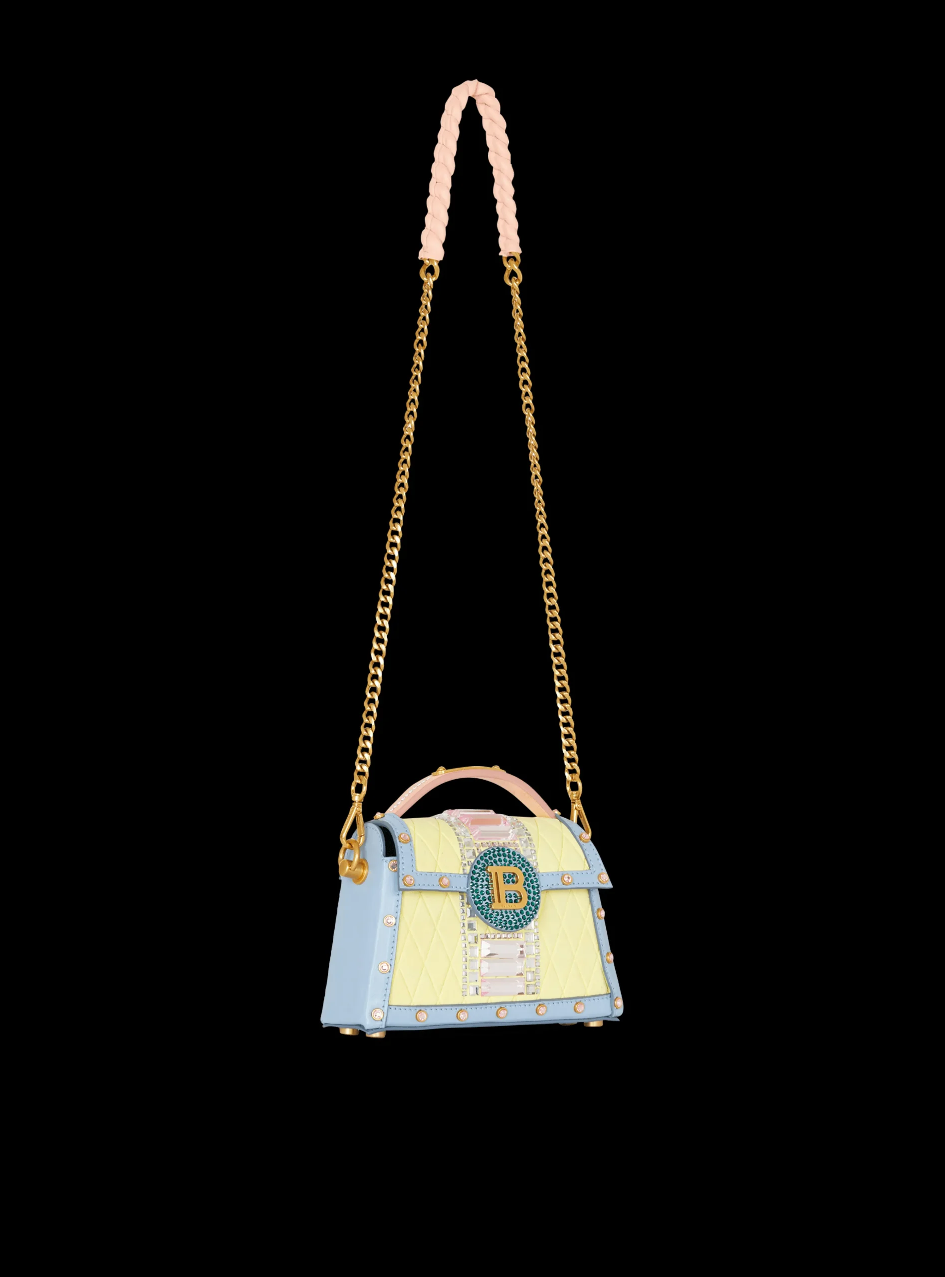 Women Balmain B-Buzz Dynasty Small Suede Bag With Embossed Grid Motif And Embroidery