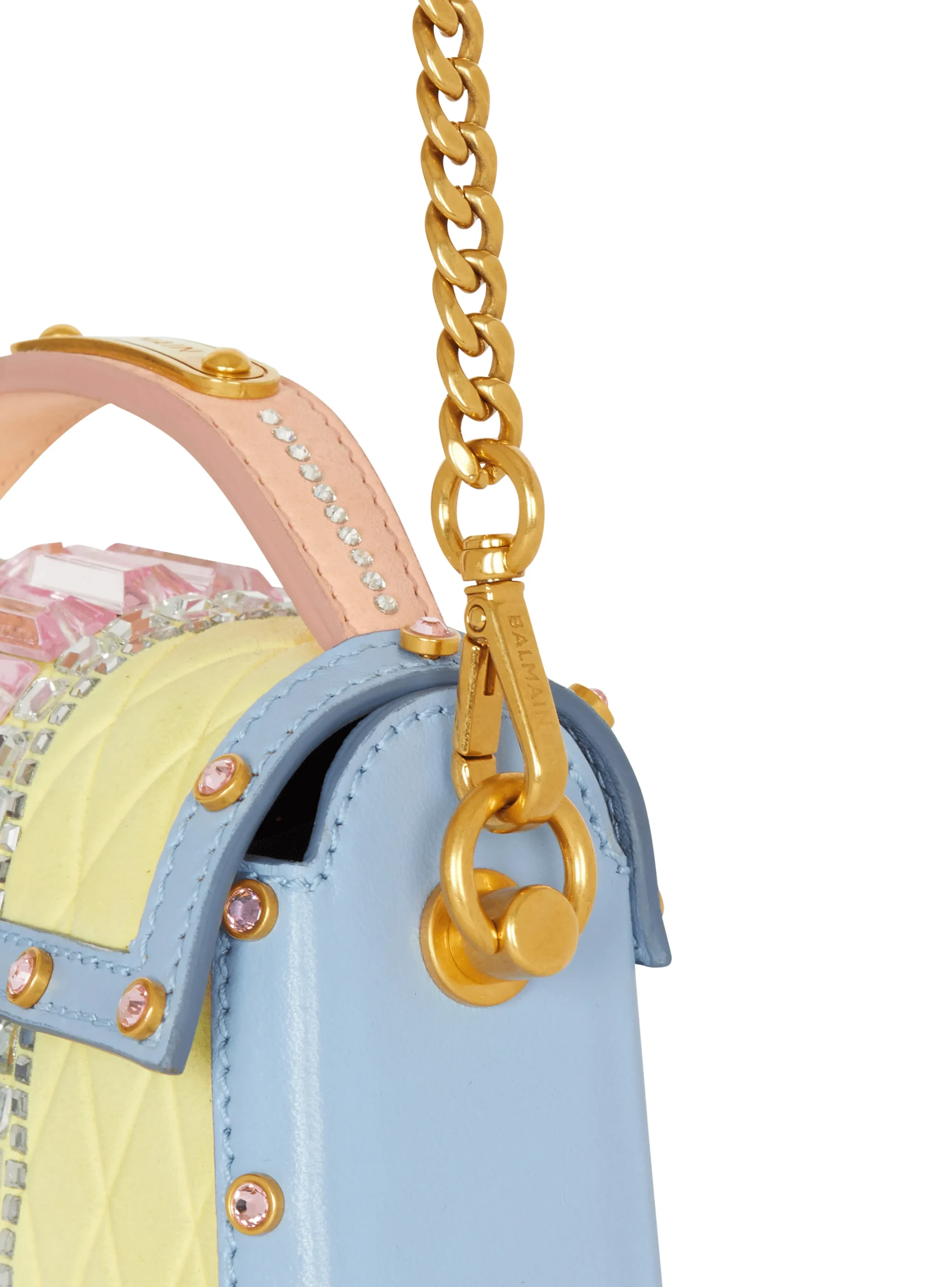 Women Balmain B-Buzz Dynasty Small Suede Bag With Embossed Grid Motif And Embroidery