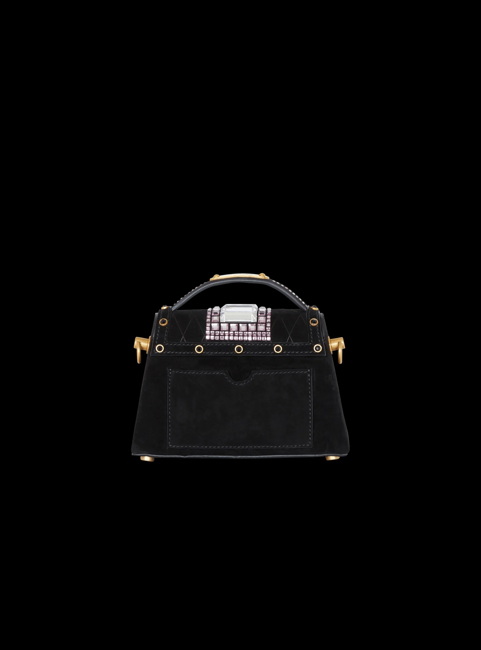 Women Balmain B-Buzz Dynasty Small Suede Bag With Embossed Grid Motif And Embroidery