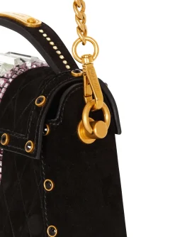 Women Balmain B-Buzz Dynasty Small Suede Bag With Embossed Grid Motif And Embroidery