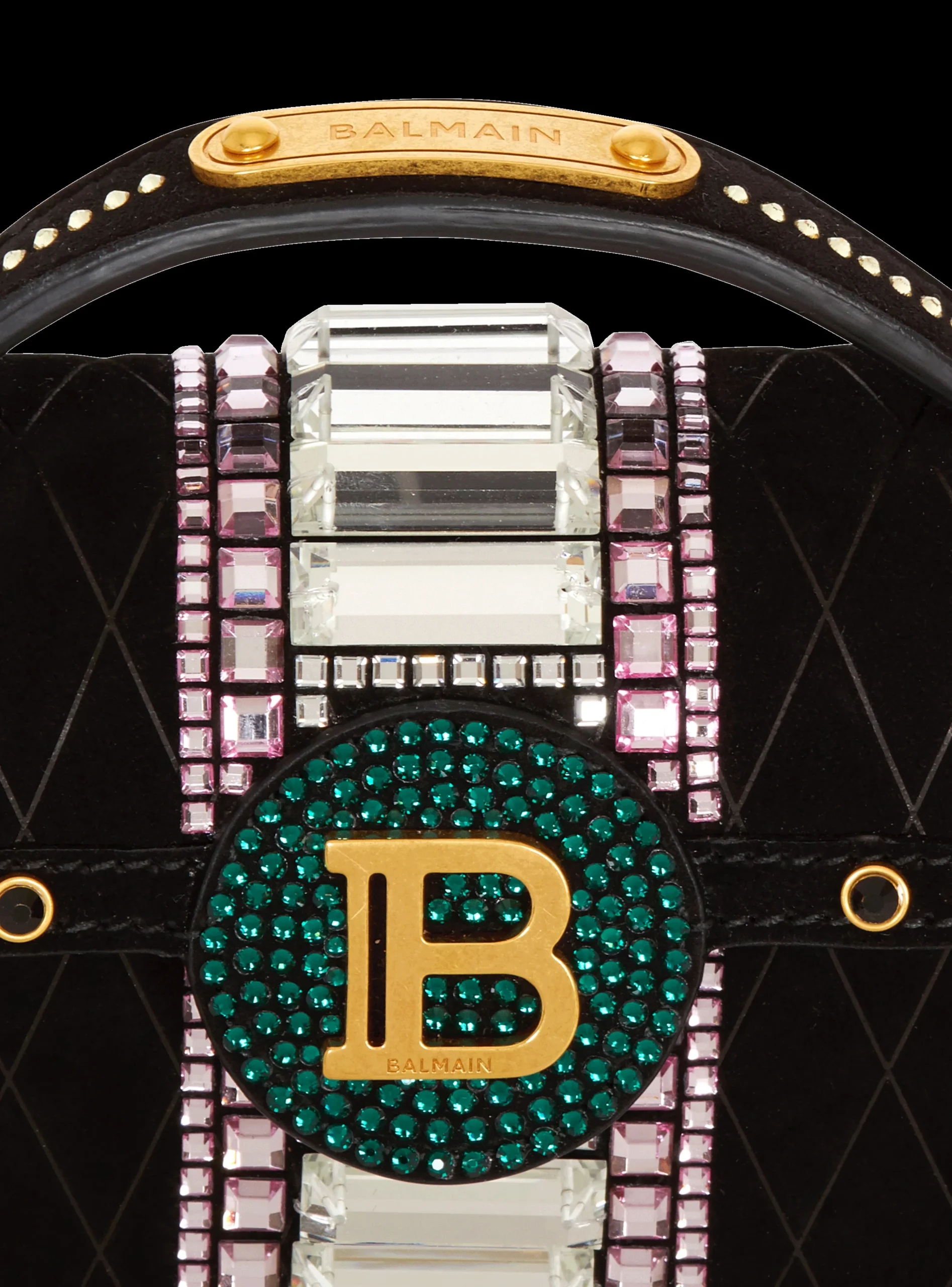 Women Balmain B-Buzz Dynasty Small Suede Bag With Embossed Grid Motif And Embroidery