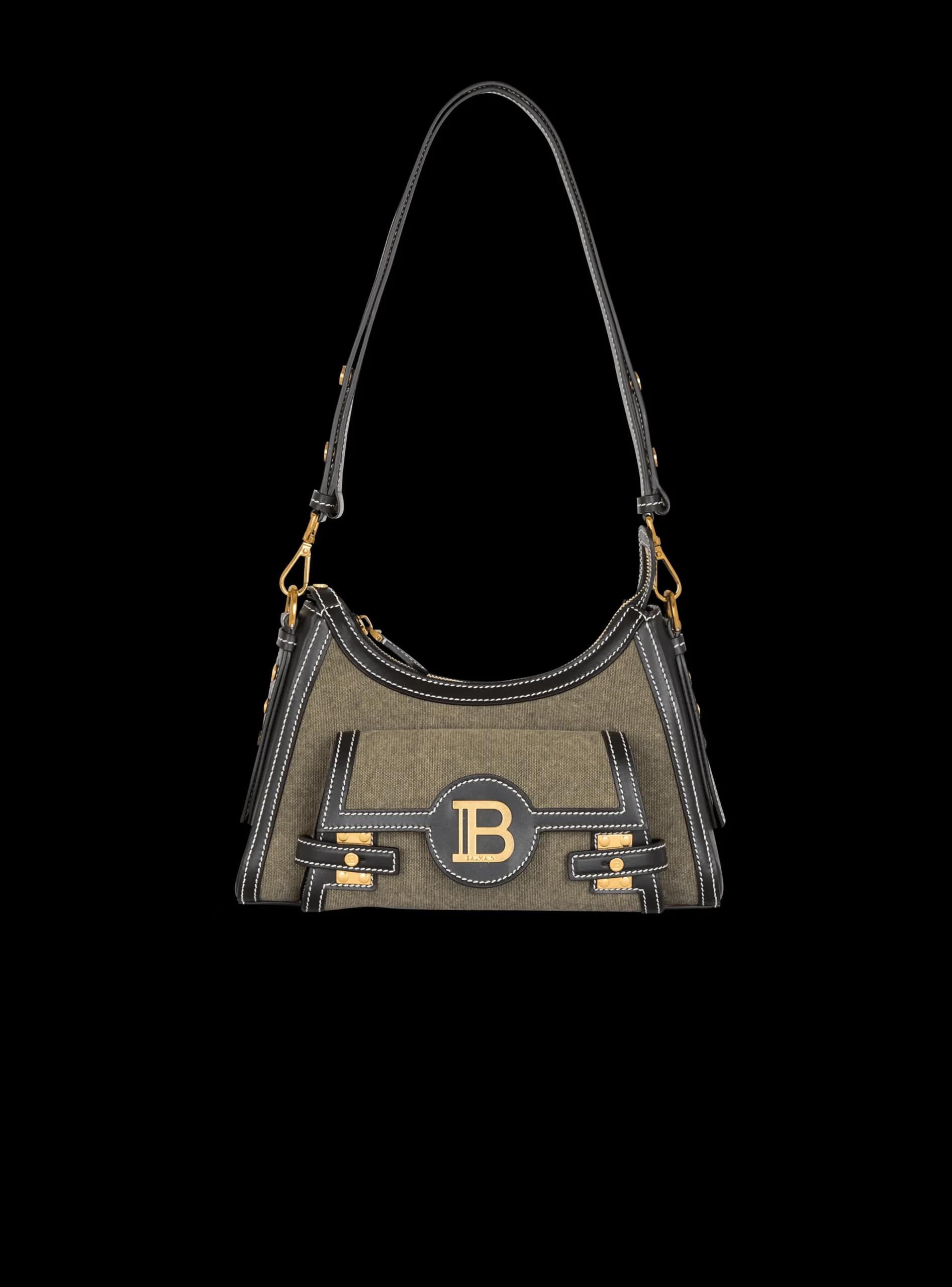 Women Balmain B-Buzz Hobo Bag In Leather And Canvas