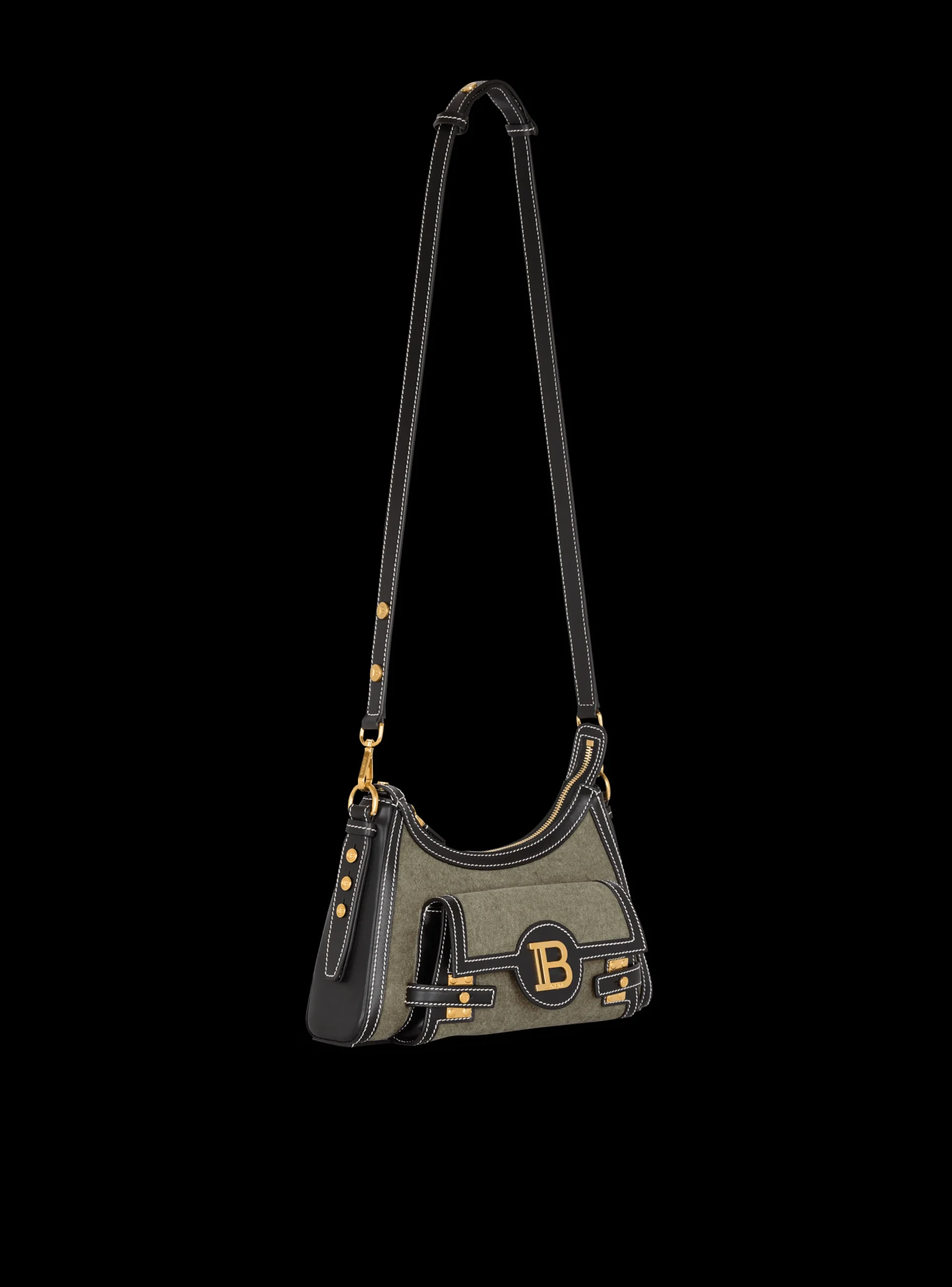 Women Balmain B-Buzz Hobo Bag In Leather And Canvas