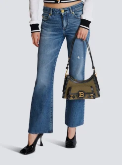 Women Balmain B-Buzz Hobo Bag In Leather And Canvas