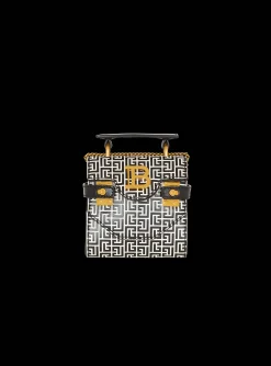 Women Balmain B-Buzz Mini 12 Bag In Embossed Calfskin With A PB Labyrinth Monogram