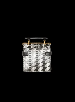 Women Balmain B-Buzz Mini 12 Bag In Embossed Calfskin With A PB Labyrinth Monogram