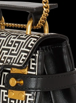 Women Balmain B-Buzz Mini 12 Bag In Embossed Calfskin With A PB Labyrinth Monogram