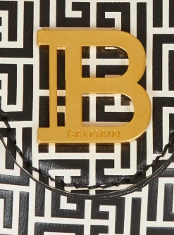 Women Balmain B-Buzz Mini 12 Bag In Embossed Calfskin With A PB Labyrinth Monogram