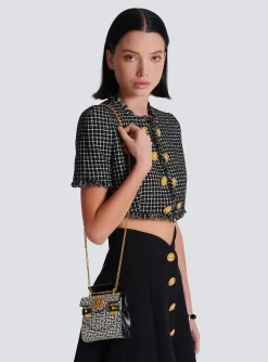 Women Balmain B-Buzz Mini 12 Bag In Embossed Calfskin With A PB Labyrinth Monogram