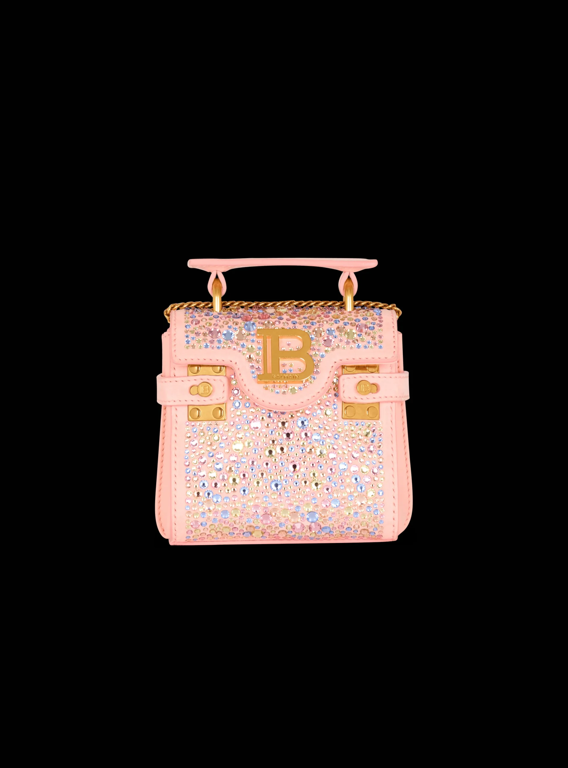 Women Balmain B-Buzz Mini 12 Bag In Suede And Rhinestones