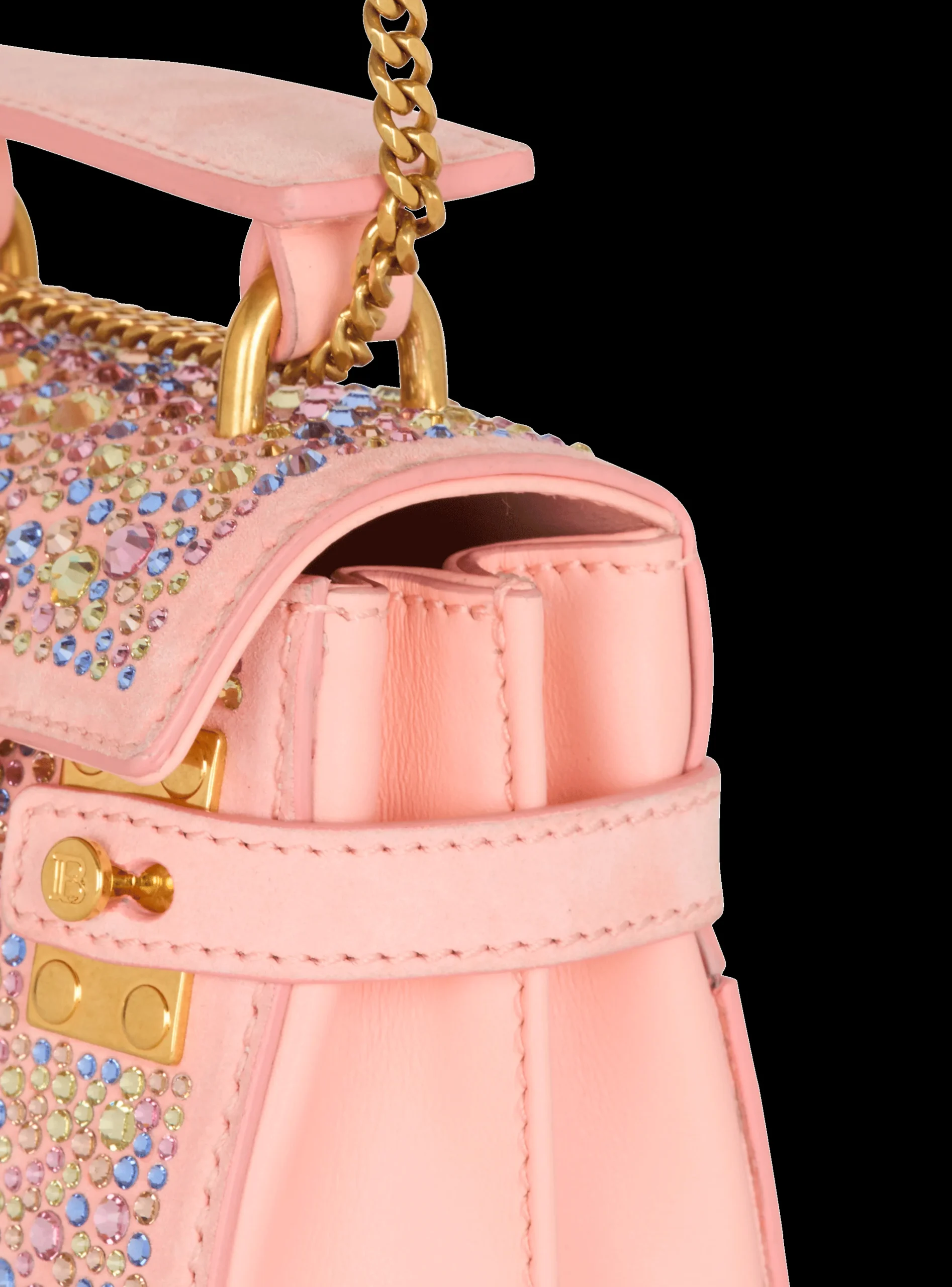Women Balmain B-Buzz Mini 12 Bag In Suede And Rhinestones
