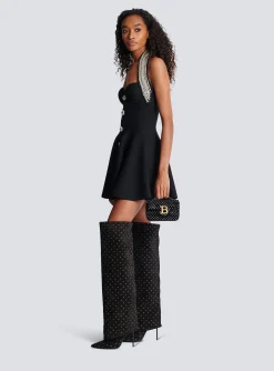 Women Balmain B-Buzz Mini Velvet And Crystal Bag