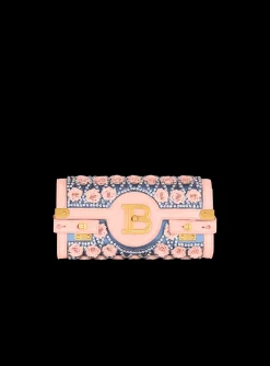 Women Balmain B-Buzz Pouch 23 Embroidered With Grid And Roses
