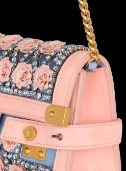 Women Balmain B-Buzz Pouch 23 Embroidered With Grid And Roses