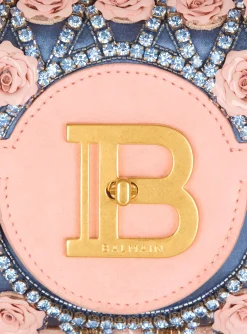 Women Balmain B-Buzz Pouch 23 Embroidered With Grid And Roses