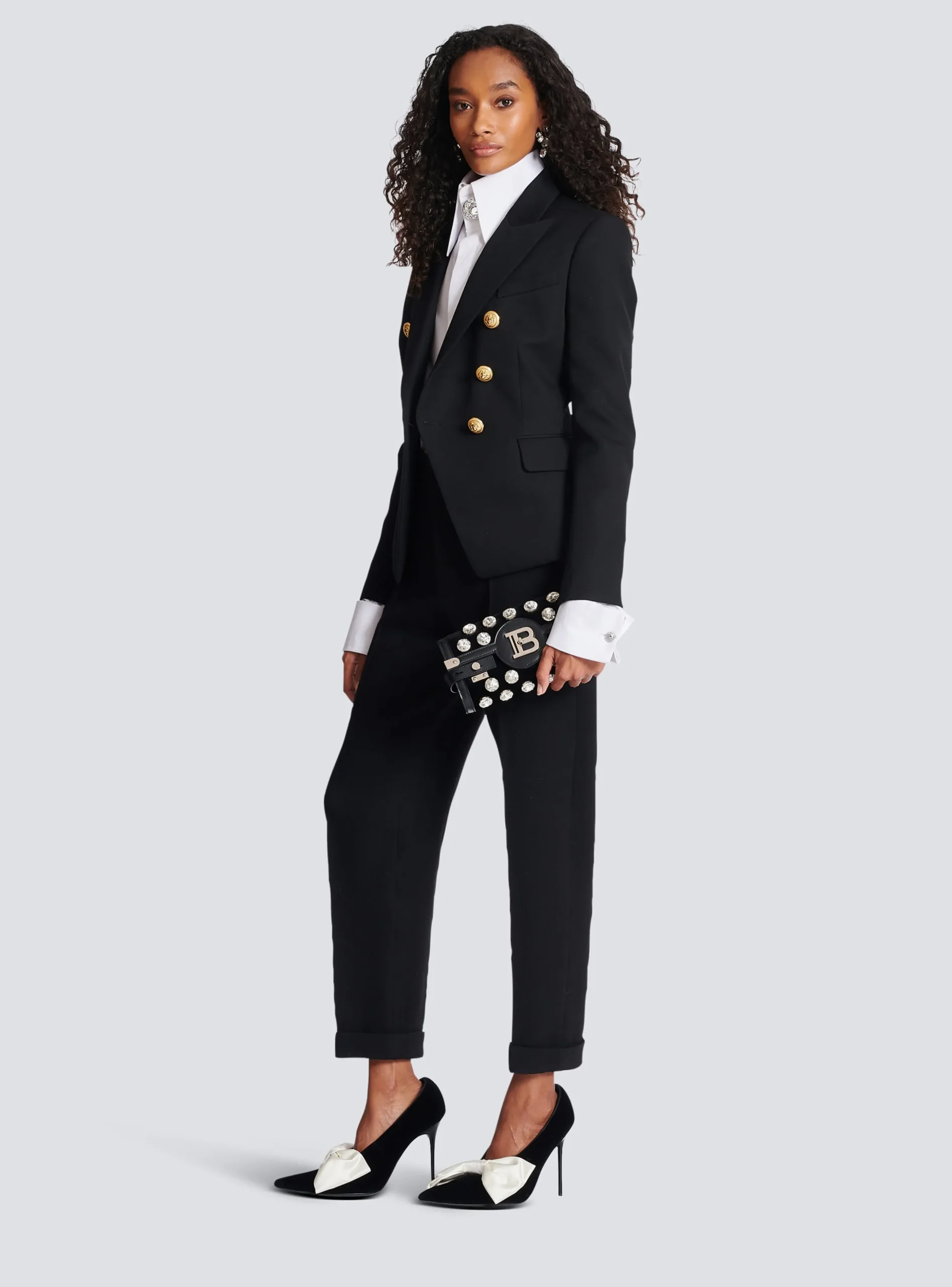 Women Balmain B-Buzz Pouch 23 In Velvet And Crystals