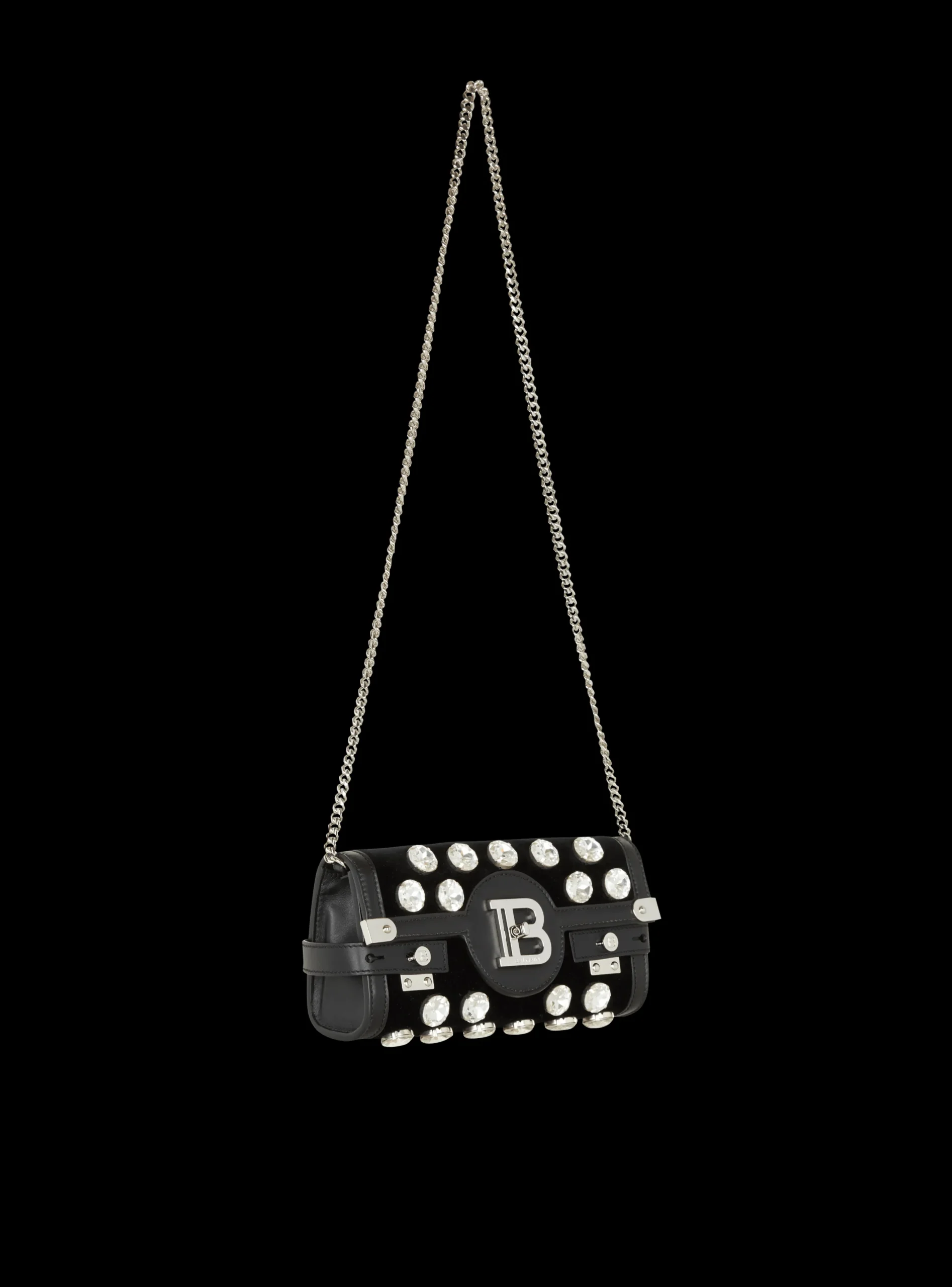 Women Balmain B-Buzz Pouch 23 In Velvet And Crystals