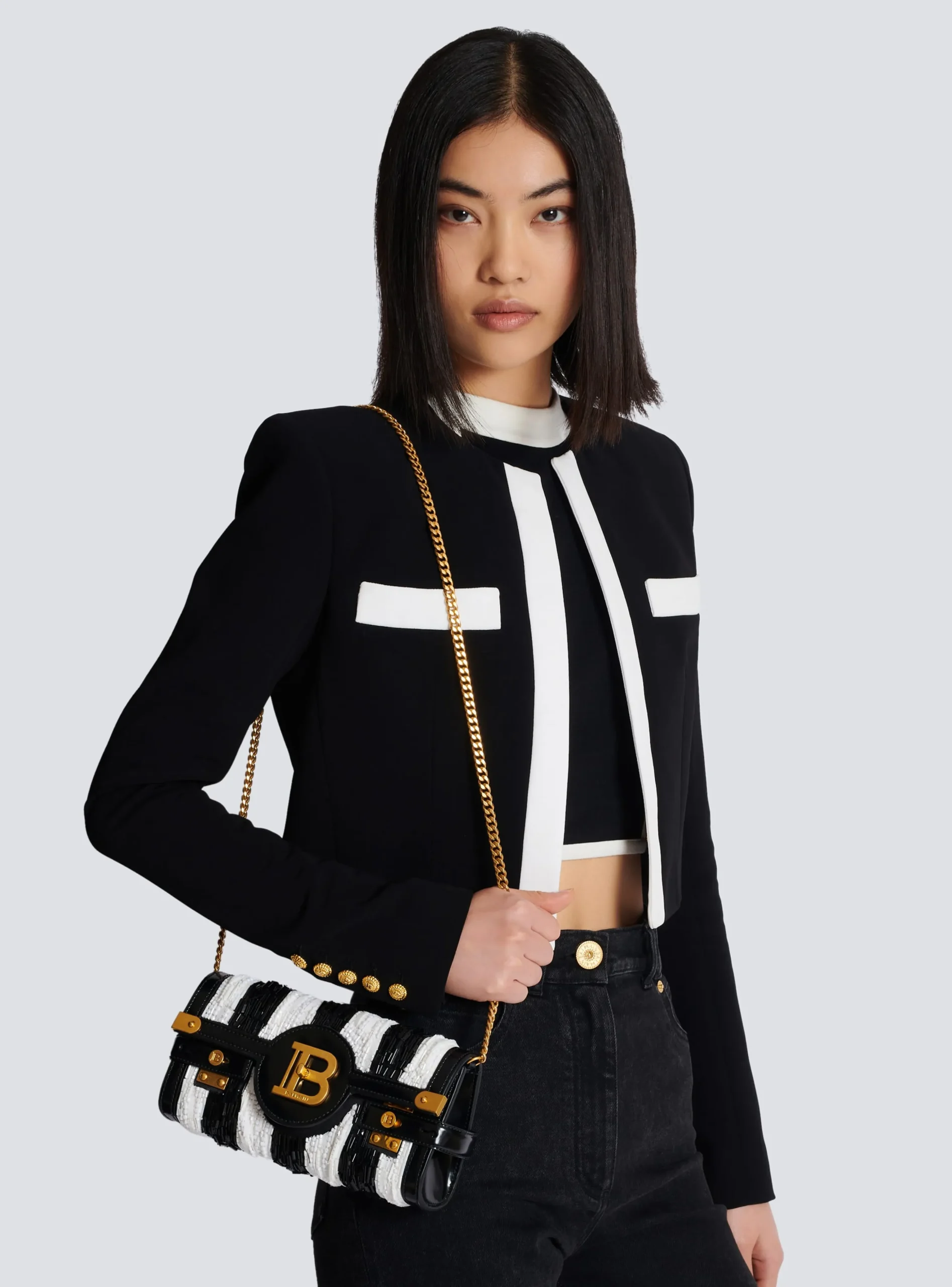 Balmain B-Buzz Pouch 23 With Embroidered Stripes