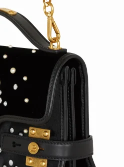 Women Balmain B-Buzz Shoulder 24 Bag In Embroidered Velvet