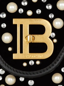 Women Balmain B-Buzz Shoulder 24 Bag In Embroidered Velvet
