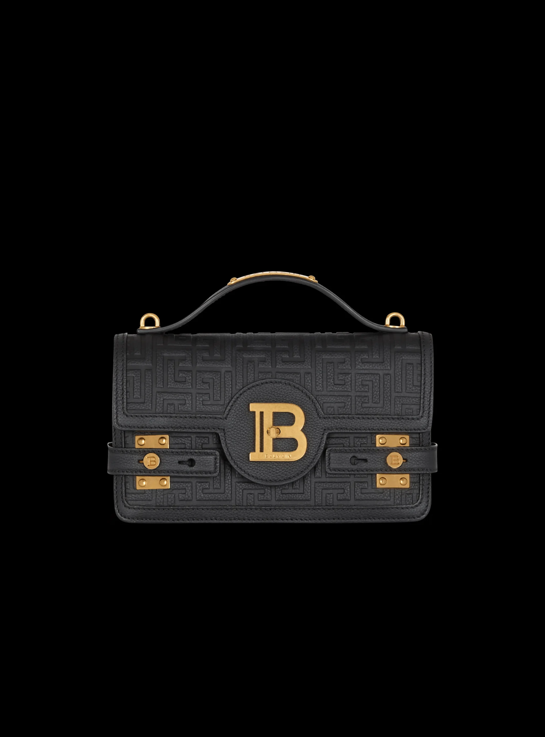 Women Balmain B-Buzz Shoulder 24 Bag In Grained PB Labyrinth Leather