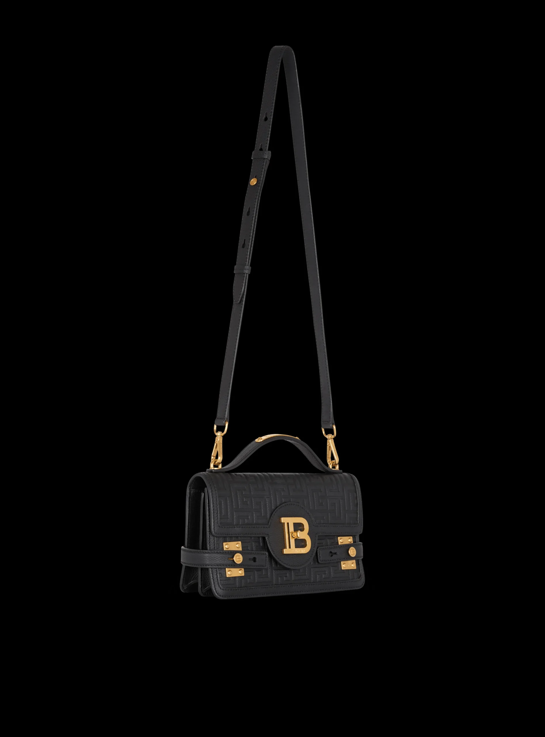 Women Balmain B-Buzz Shoulder 24 Bag In Grained PB Labyrinth Leather