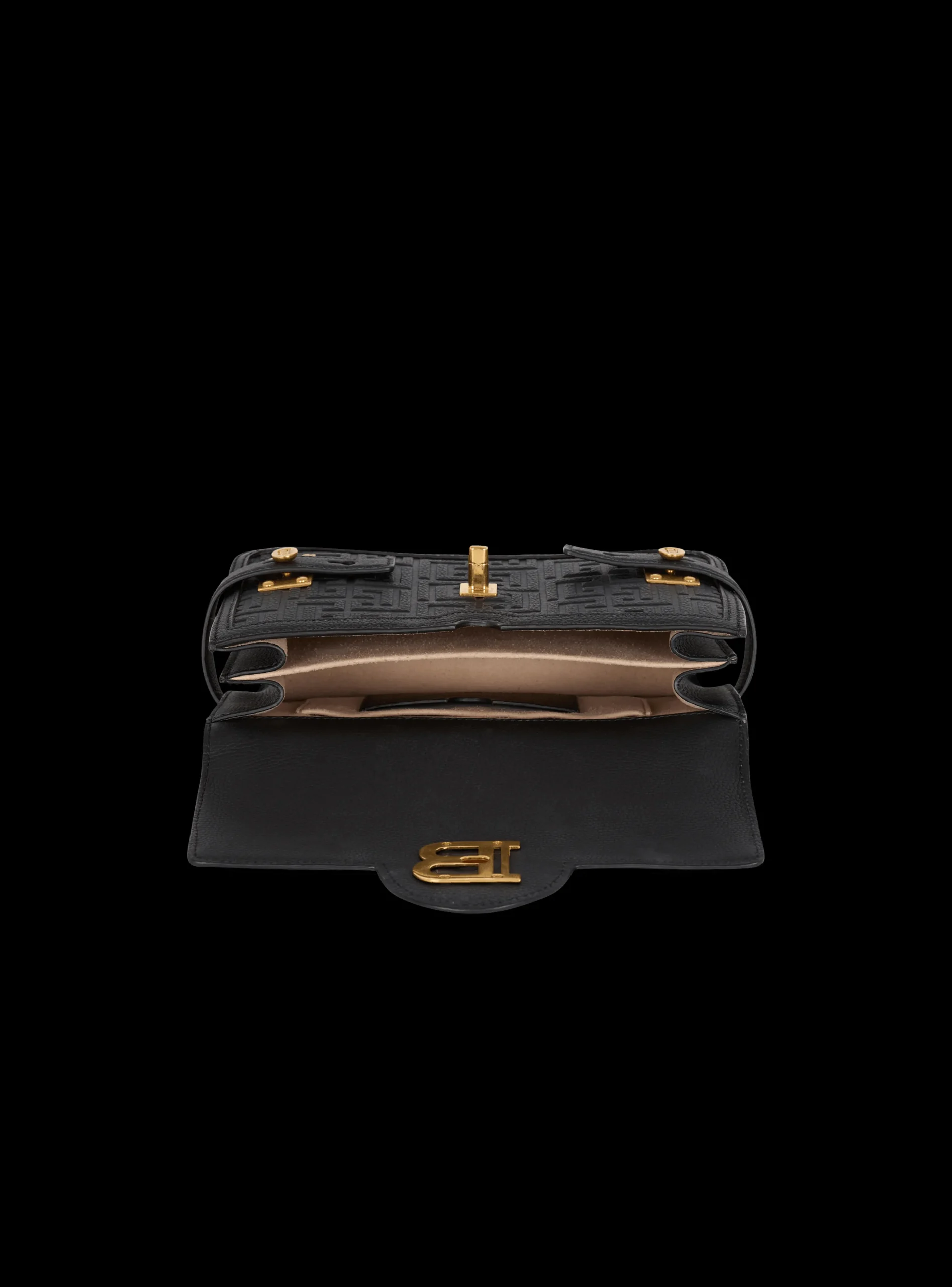Women Balmain B-Buzz Shoulder 24 Bag In Grained PB Labyrinth Leather